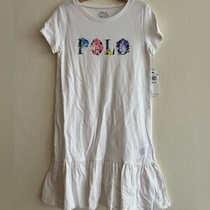 NWT $49.50 PoloRalph Lauren White Dress with Floral Accents Size M 8 - 10